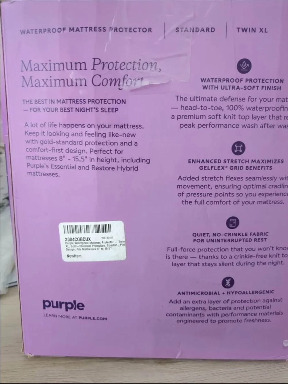 Purple Waterproof Mattress Protector Twin XL, Gold-Standard Protection